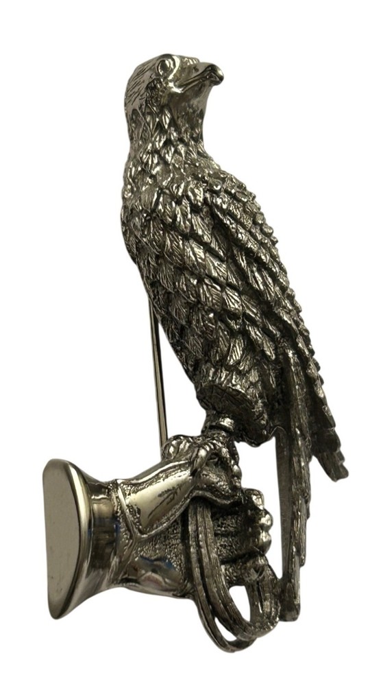 Tortolani Pewter Falcon & Falconer’s Gauntlet Brooch Detailed Pin Bird 3D Jewelr