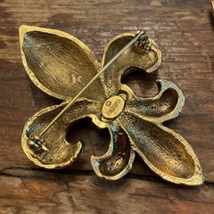 Vintage Signed Gold Tone RJ Graziano “Fleur De Lis” Brooch & Clip On Earrings