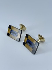 Vintage Onyx Lapis Tigers eye rectangle cufflinks polished gold tone fixed backs