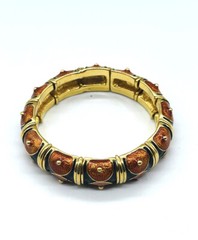 Vtg JOAN RIVERS Multicolor Enamel Golden Orange Black Bangle Diameter 2.25”
