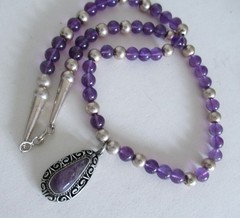 STERLING & AMETHYST MEXICO PENDANT & NECKLACE, 22 INCHES, 8.5MM WIDE, 49 GRAMS