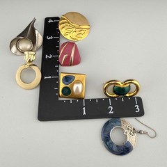 Vintage Enamel Retro 80s 90s Earring Lot Pierced Gold Tone Silver Tone