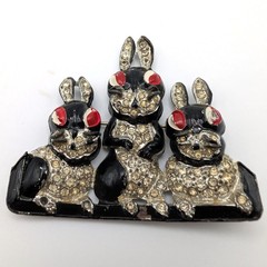 Enamel Bunny Brooch, Pot Metal Rhinestone – Enamel Chips and Missing Rhinestones