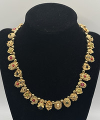 RARE Vintage Unsigned Goldette Victorian Revival Sliding Charm Necklace 16″