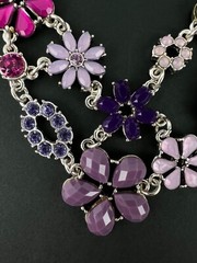 Avon NWT Silver Tone Purple Lilac Flowers Statement Necklace & Size 8 Ring Set