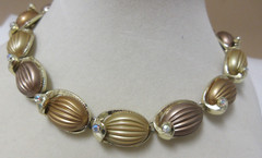 Vintage KARU ARKE Gold Tone Tan & Light Brown AB Rhinestone Link Collar Necklace