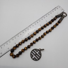 Tigers Eye Marcasite Convertible Bead Necklace Vintage Asian Inspired Charm Boho