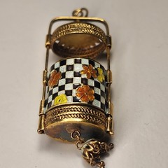 VINTAGE VERMEIL GOLD OVER SILVER ENAMEL ASIAN MEMENTO PENDANT – RARE – 1.5″