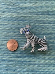 Charming Silver Tone Terrier Dog Brooch Marked GERRY’S with Blue Rhinestone Eyes