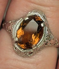 Art Deco 10k Filigree White Gold and tourmaline ring Size 5.5