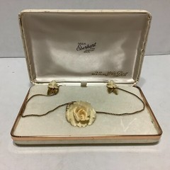 Vintage Van Dell 12K Gold Filled Rose Necklace and Screw Back Earrings w/Case