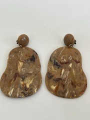 Brown Marbled Lucite Plastic Drop Dangle Clip-on Earrings 3.5 Inches Boho Rainbo