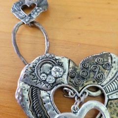 Vintage EFM Brutalist Heart Necklace Mixed Metal Chunky Bib 20in 51g