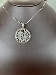 Sterling Silver Large Mother Of Pearl Pendant On 24” 925 Necklace