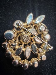 Vintage Eisenberg Amber Rhinestone Brooch Gold Tone