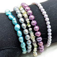 Freshwater Pearl Bracelet 5 Lot Blue Purple Lavender Stretch