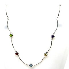 Vtg Sign 925 Sterling Silver Station Multi Stone Petite Collar Link Necklace 17