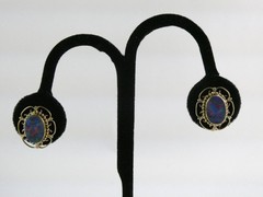Antique ARA Art Deco 9k Yellow Gold Opal Doublet Screwback Earrings 4.3g .75 In