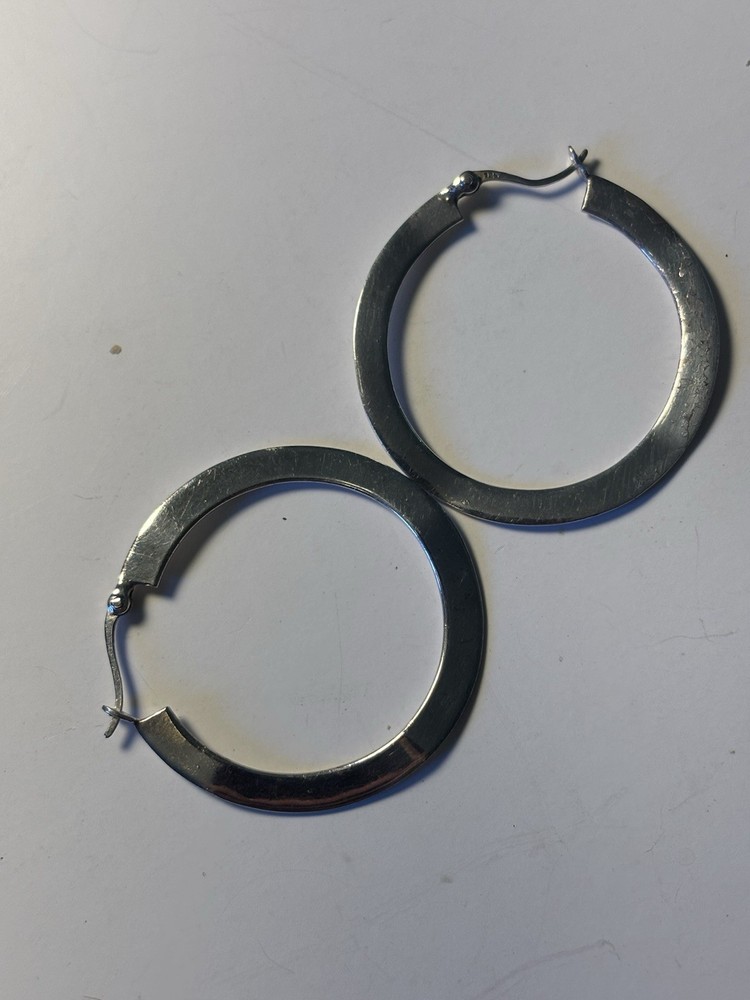 Vintage Wire Flat Handmade .925 Hoop Earrings With Hinge 1 1/2 In Width