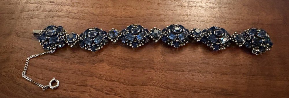 Vintage Signed Hollycraft Mid Century Copyright 1954 Blue Rhinestone Bracelet