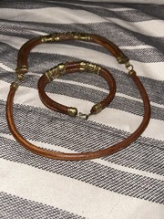 Alexis Birk Necklace Choker 1970s Brass Copper Leather Tribal Sculpture Bracelet