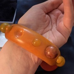 VTG OOAK ONE OF A KIND BAKELITE YELLOW RED DISC BALL GREEN BRACELET AS IS