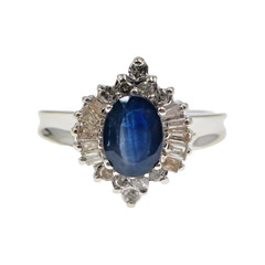 Classic 14k Solid White Gold Natural Blue Sapphire and Diamond Ring Size 6.75
