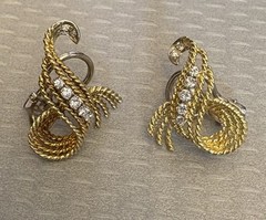 Natural Diamond Earrings Estate Vintage Rope Swirl Omega Clip 14K Gold 10.8g