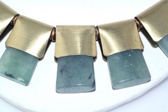Contemporary Bronze Copper Green Stone Bib Cleopatra 18″ Necklace