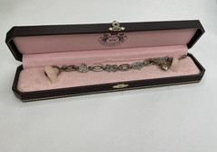 Vintage Juicy Couture Rhinestone Bracelet Chunky Puffy Heart Charm Silver Tone