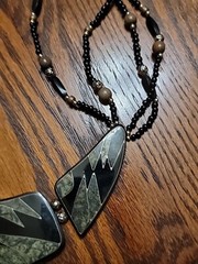 Tribal Geometric Inlay Necklace Stone Acrylic Beaded Art Deco Boho Bib 24 inches