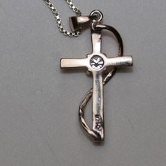 Rose Gold Cross Pendant Necklace with Center Gem Sterling Silver