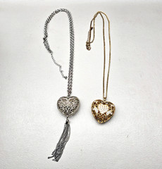 Vintage Heart Necklace Lot Filigree Rhinestone Statement Gold Silver Tone 1.5in