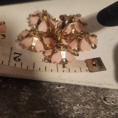 Vintage Pink Floral Cluster Clip On Earrings Gold Tone Rhinestone Accent Retro