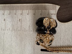 Vintage Panda Rhinestone Hinged Pendant Necklace Hidden Lucky Charm Gold Tone
