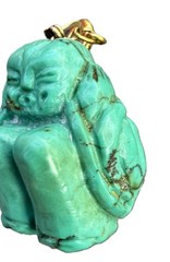 Vintage Semi Precious Turquoise Carved Buddha Budai Charm Pendant Hear No Evil