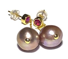 UNIQUE Baroque 12 x 14.5mm Deep Lavender Purple Keshi Pearl Dangle Earrings