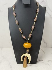 Vintage Bakelite Millefiori African Trade Bead Necklace Horn Bone Pendant