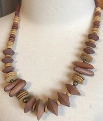 Vintage Bohemian Necklace 22” Multi-Color Wooden & Metal Beads Tribal EUC