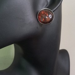 Vintage Baltic Amber Stud Earrings Cognac Sun Spangles Open Back Silver Tone