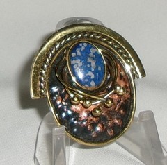 Vintage Blue Stone Brooch Mixed Metals