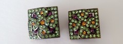 LaVintage Crystal Square Multicolor Clip On Earrings