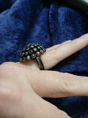 Vintage Black Rhinestone Dome Cocktail Ring