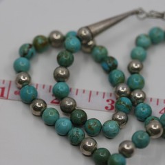 Heavy Turquoise and Silver Beaded Pendant Necklace Sterling Silver