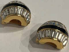 Elegant Cristian Dior Clip On Earrings w Enamel & Tapered Baguette Rhinestones