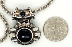 Vintage 925 Sterling Silver Modernist Black Onyx Pendant Necklace 20.1 Grams