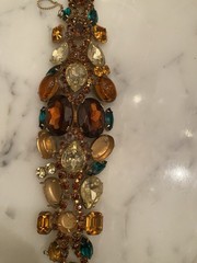 Juliana D&E Rhinestone Bracelet Brown Green 1960s Vintage Needs Repair AS IS WOW