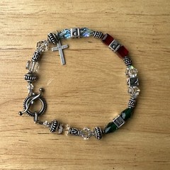 VTG Charm Bracelet Size 7 Block Letter Cross Glass Beads Colorful Sterling 18.7g