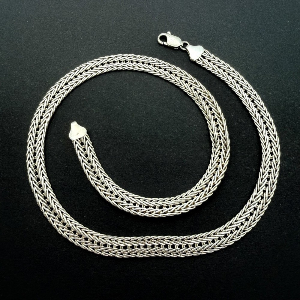 Vintage Sterling Silver 925 Men’s Jewelry Wheat Chain Necklace Foxtail 50cm