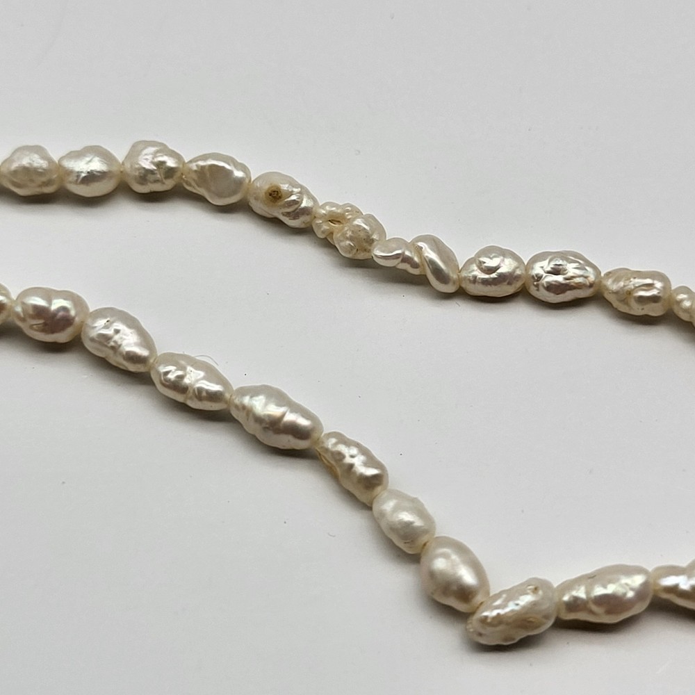 Lovely VTG rice pearl necklace two single strands 32″ bridal no clasp natural